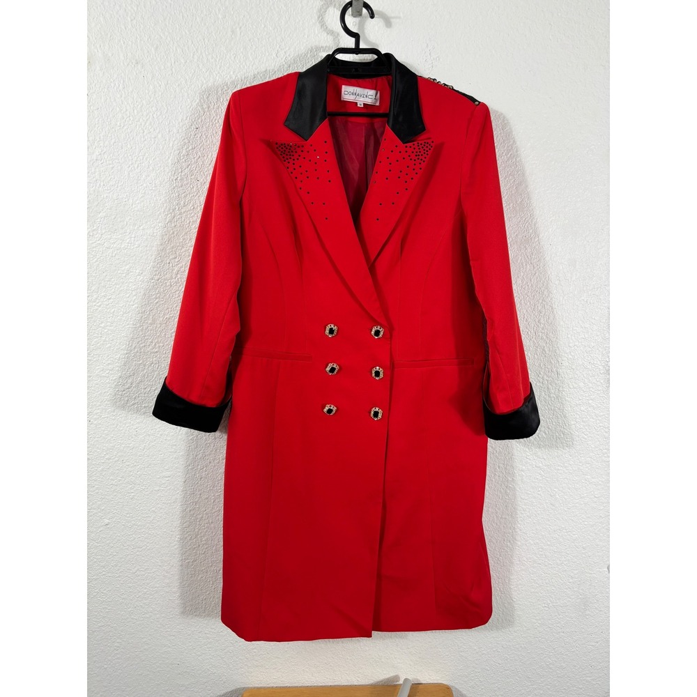 Donna Vinci Blazer Coat Women 18 Red Studded Satin Trim Double Breasted Vintage